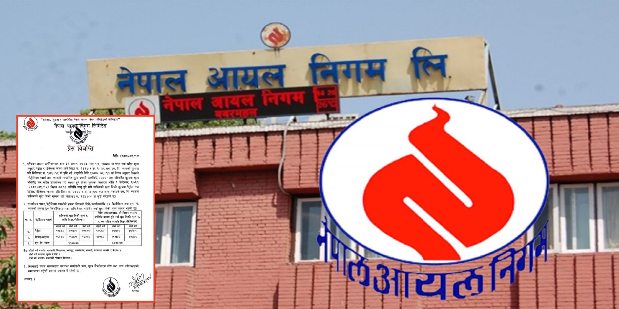 नेपाल आयाल नियमले पेट्रोल, डिजेल र खाना पकाउने ग्यासमा मुल्‍यवृद्वि गर्यो