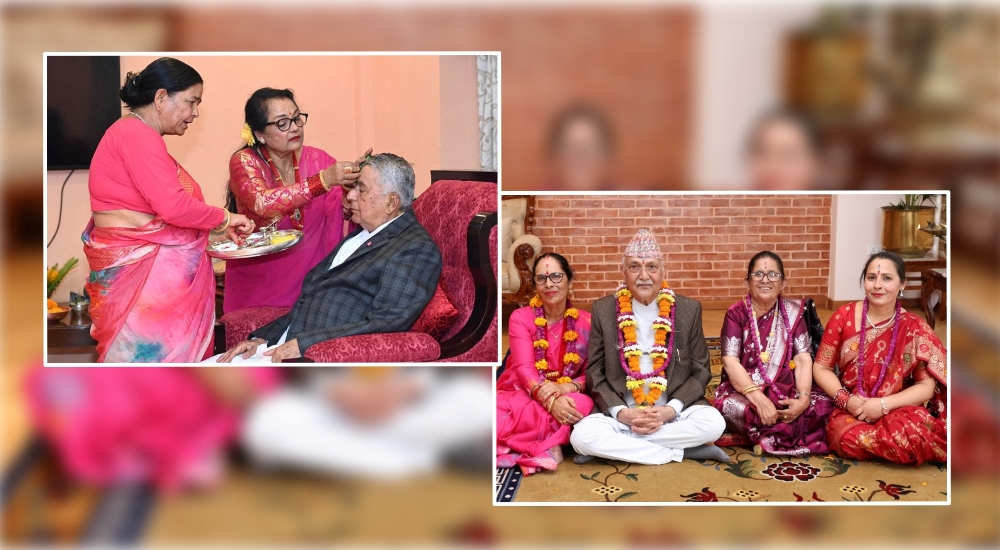 शुभसाइतमा राष्ट्रपति र प्रधानमन्त्रीले बहिनीहरुबाट लगाए टीका