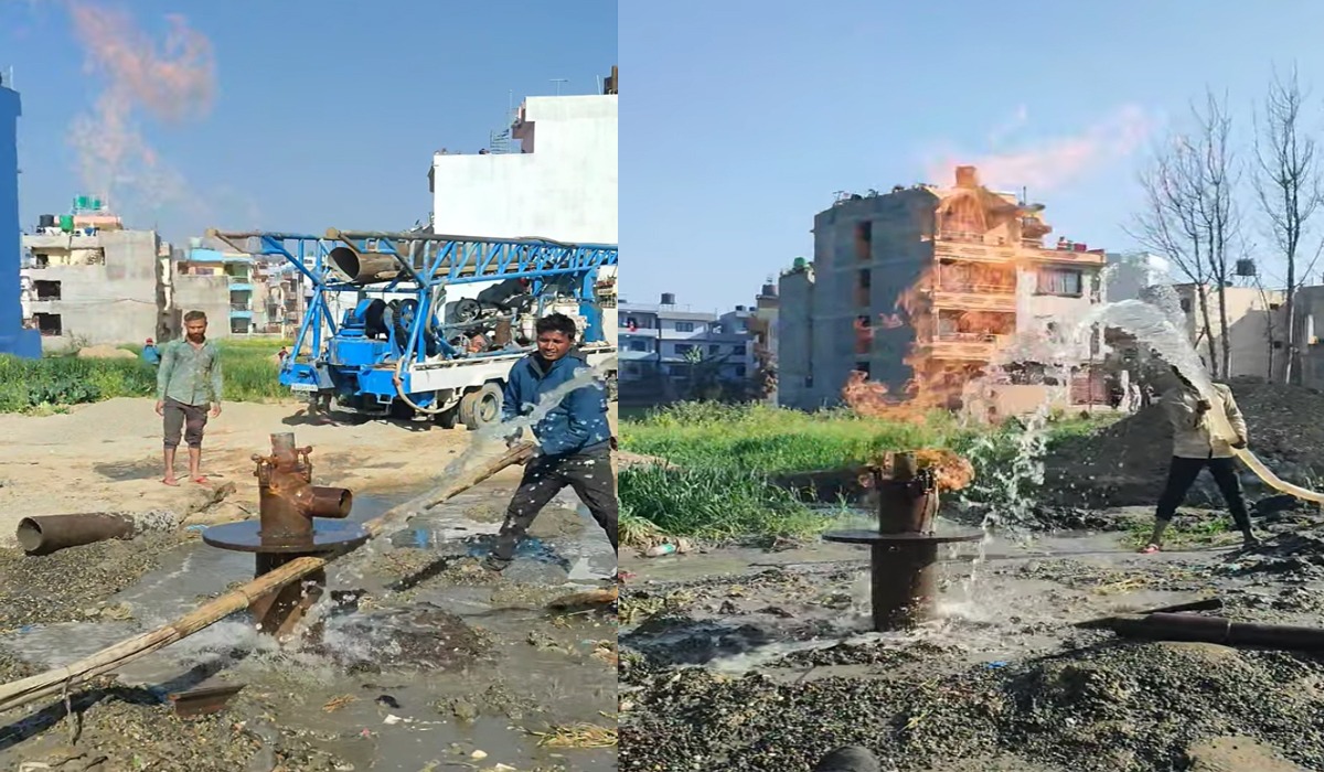 ललितपुरको टिकाथलीमा पानीको बोरिङ खन्दा निस्कियो आगो