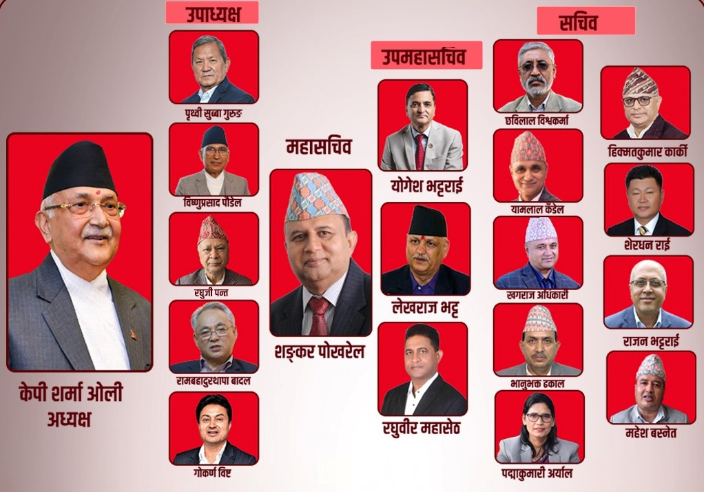 एमाले अध्यक्षमा ओली निर्वाचित, यस्तो बन्यो १९ सदस्यीय पदाधिकारी टिम
